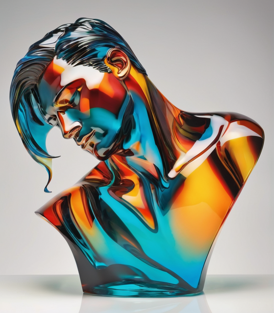 A portrait of glasssculpture, male, man  in an action pose, with dynamic movement and bold colors. By Alex Ross, Jim Lee, ...